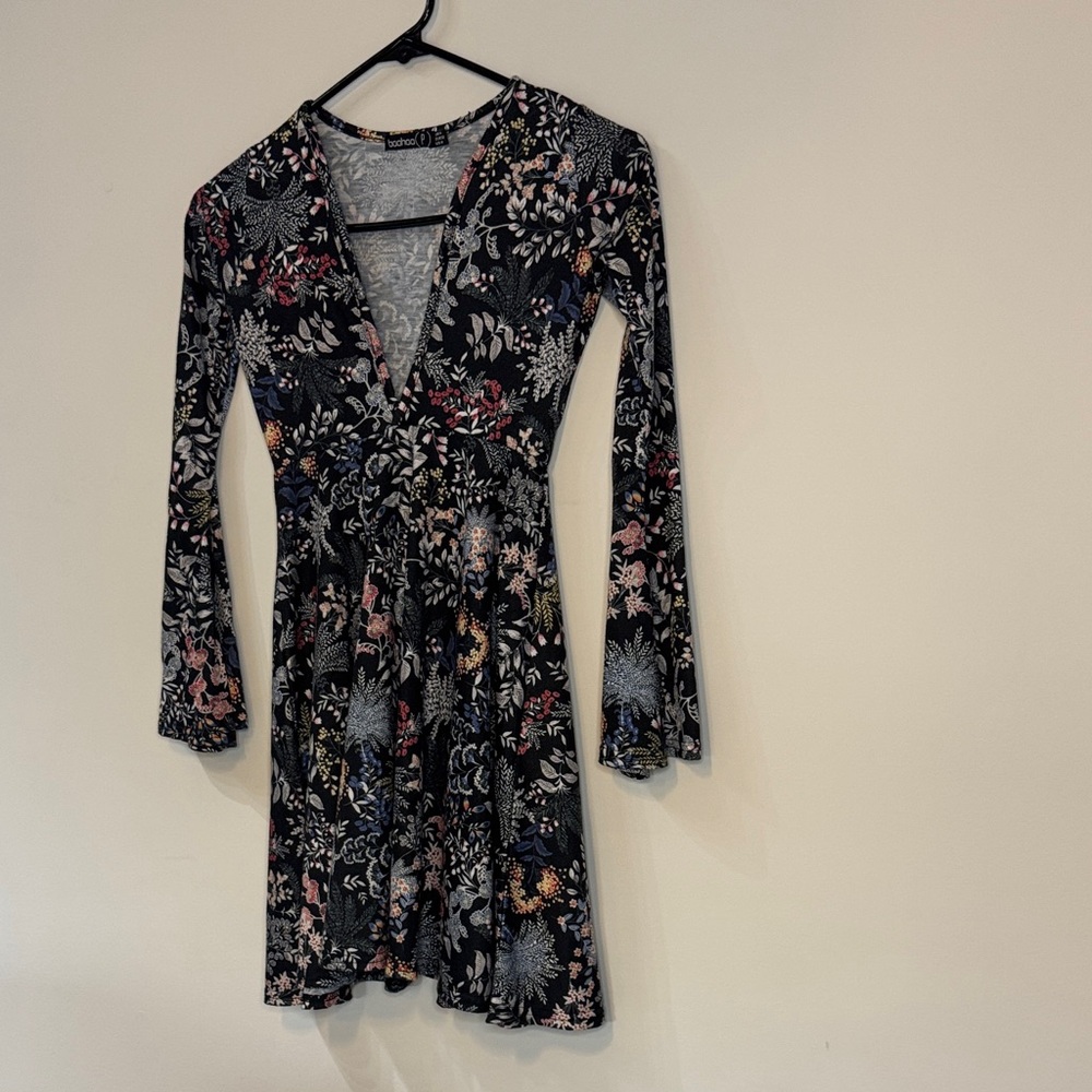 Boohoo Floral Black Circle Skirt Dress